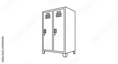 Two-door metal storage locker line art illustration.