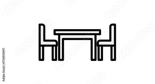 Simple Line Art Icon of a Rectangular Table with Two Chairs.