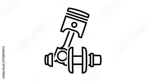 Simple Black and White Engine Piston and Crankshaft Illustration.