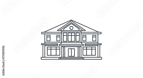 Detailed Outline Drawing of a Two-Story Modern Residential House.
