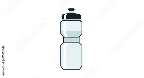 White Plastic Water Bottle with Black Cap for Sports and Hydration.