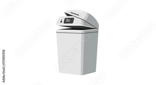 Modern White Automatic Trash Can with Open Lid.