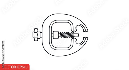 Detailed line drawing of a mechanical clamp with screw mechanism.