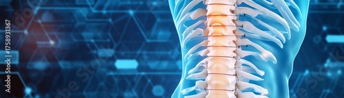 Spine Surgery Tech Human Vertebrae with Sutures on Tech Background,Spinal,Health