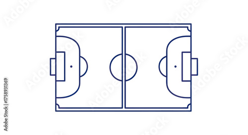 Simple Line Drawing of a Futsal Court with Goals and Center Circle.