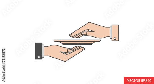 Line art icon depicting hands offering and receiving a plate.