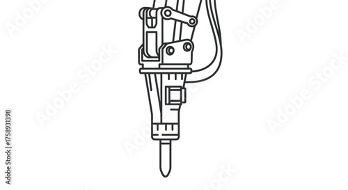 Detailed Line Art Illustration of a Hydraulic Breaker.