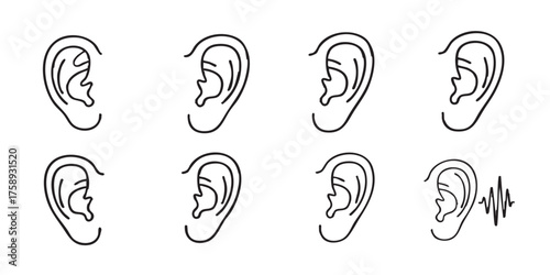 Set of human ear outline icons vector
