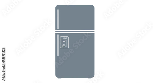 Modern Gray Two-Door Refrigerator with Ice and Water Dispenser Icon.