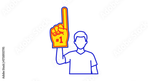 Person holding a large yellow foam finger with number one.
