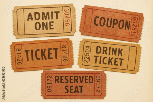 Vintage Ticket Set – Retro Admission, Coupon, and Service Stub Collection