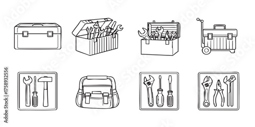 Set of toolbox outline icons vector
