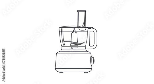 Detailed Line Drawing of a Modern Kitchen Food Processor Appliance.