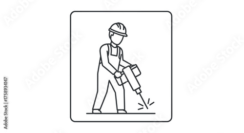 Construction worker operating a jackhammer on a surface.