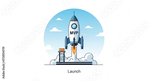 Mvp rocket launch startup concept illustration for product development and business strategy vector design