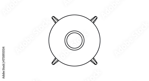 Minimalist Outline Drawing of Round Object with Four Protrusions.