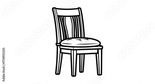 Simple Wooden Chair with Cushioned Seat Black Outline.