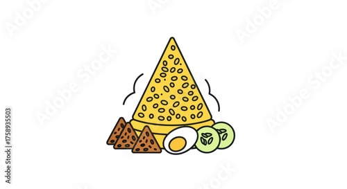 Cartoon Illustration of Nasi Tumpeng with Side Dishes.