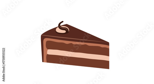Delicious Slice of Chocolate Cake with Creamy Filling and Chocolate Garnish.