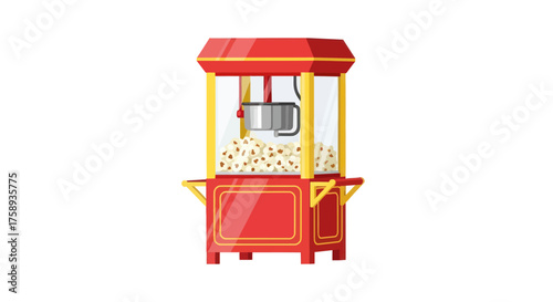 Classic Red Popcorn Machine Stand with Freshly Popped Corn.