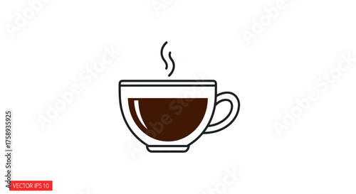 Steaming Cup of Coffee Illustration with Handle and Dark Liquid.