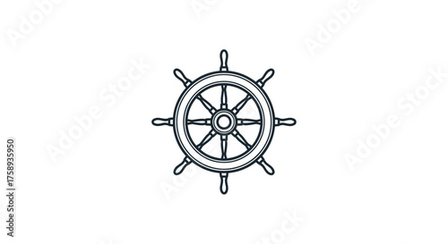 Vintage Nautical Ships Wheel Illustration with Eight Spokes.