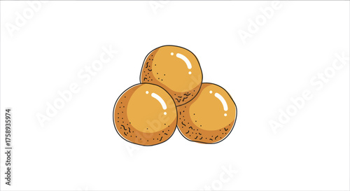 Three golden glossy round candies stacked in a pyramid formation.