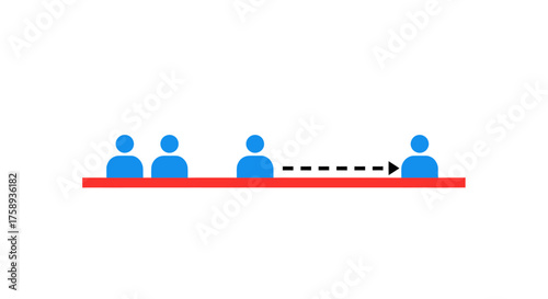 Social Distancing Illustration: People Maintaining Distance on a Red Line.