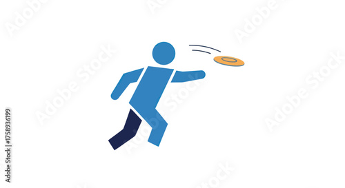 Blue stylized person throwing a frisbee in motion.