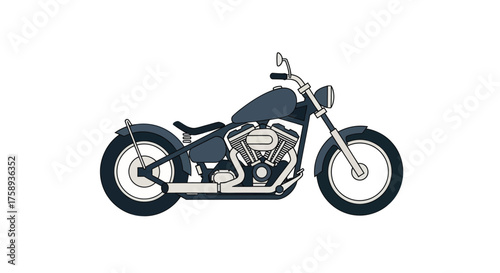 Classic Dark Chopper Motorcycle Illustration Side View.