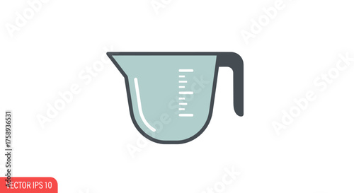 Simple Flat Icon of a Transparent Measuring Cup with Handle.