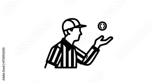 Referee Silhouette Tossing Coin for Game Decision.