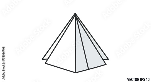 Geometric Pyramid Shape with Triangular Faces and Linear Outline Simple Design.