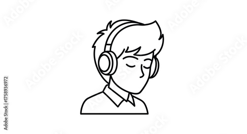 Line Art Illustration of a Person Wearing Headphones.