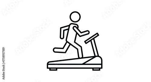 Simple Black and White Line Drawing of Person Running on Treadmill.
