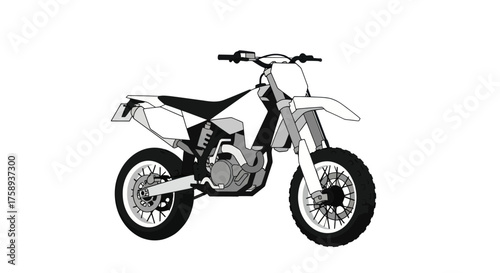 Black and White Line Art Illustration of an Off-Road Motorcycle.