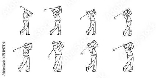 Set of golfer swinging club silhouettes vector
