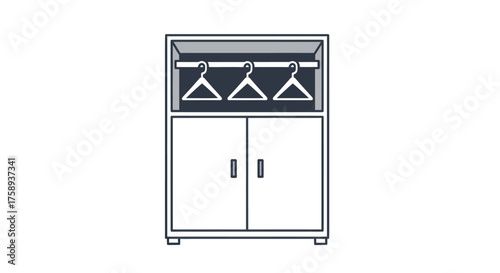 Simple Line Drawing of a Two-Door Cabinet with Hanging Space.
