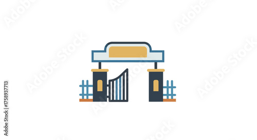 Ornate Entrance Gate with Open Archway and Sign.