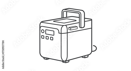 Outlined Portable Power Station with Handle and Display.