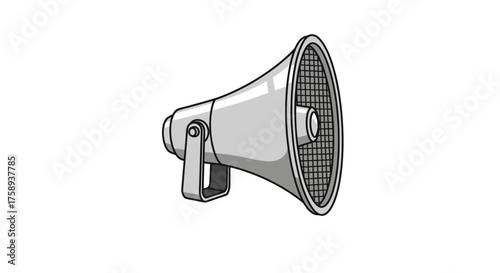 Gray Megaphone Illustration with Handle and Grille Detail.