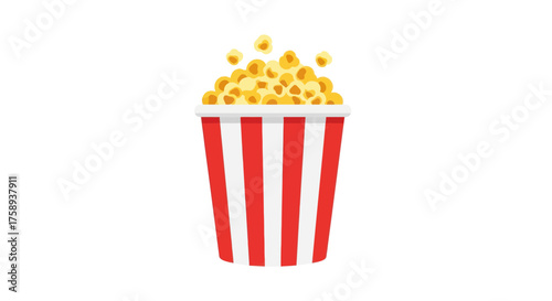 Red and White Striped Popcorn Bucket Filled with Tasty Popcorn.