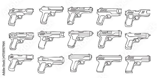 Set of taser stun gun outline icons vector
