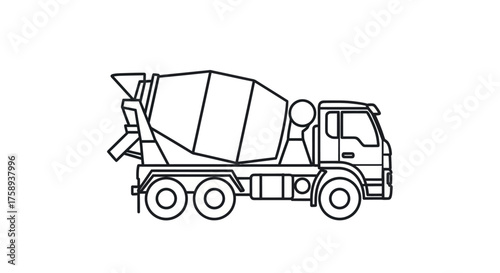 Line Art Illustration of a Concrete Mixer Truck.