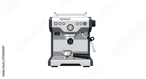 Modern Silver Espresso Machine with Chrome Accents and Control Knobs.