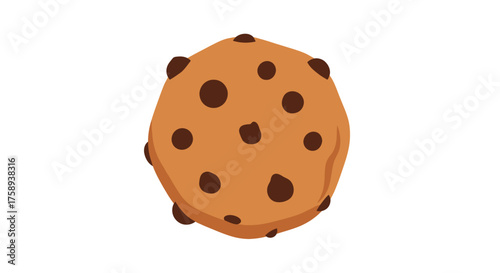 A single round chocolate chip cookie with a golden-brown baked surface and dark chocolate chips.
