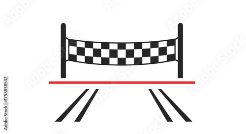 Finish Line Checkered Flag with Red Line and Track Markings.