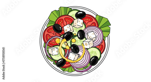 Fresh and Colorful Greek Salad on a Plate.