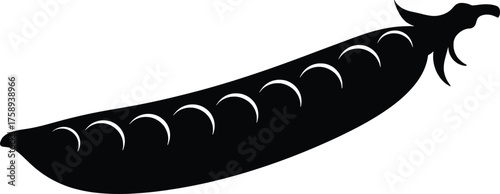 High Resolution Black Silhouette Vector of a Fresh Pea Pod with Multiple Peas Inside, Perfect for Healthy Eating and Food-Related Graphics