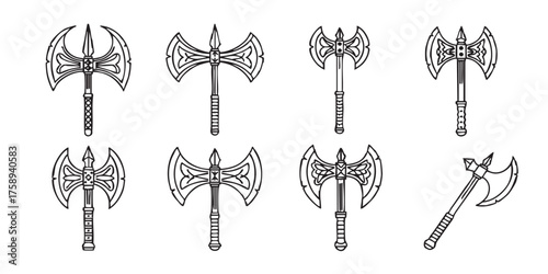 Set of double axe battle weapon icons vector
